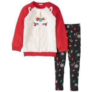 Forever Me Toddler Girls Plush Unicorn Sweatshirt & Christmas Leggings 2T 3T 4T